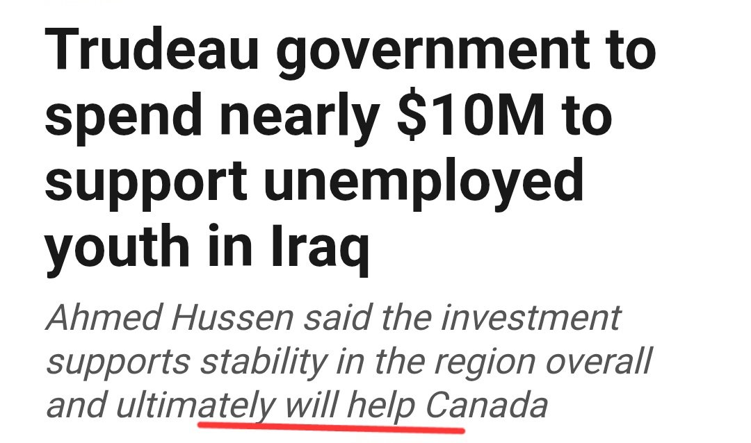 Remember when the Liberal government was so worried about youth unemployment in Iraq that Ahmed, who will find any excuse to send Canadian taxpayers' money to Muslim countries, sent them $10M?

Now Canada has record youth unemployment and the Liberals don't even think twice about