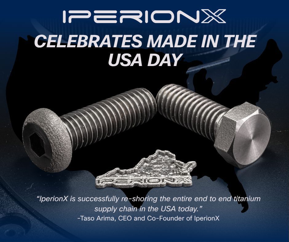 <a href="/iperionx/">IperionX</a> proudly celebrates Made in the USA Day!
 
We offer a domestic alternative to foreign titanium, essential for critical U.S. industries like aerospace and defense. The U.S. should no longer rely on imports for this strategic metal—IperionX is leading the charge toward