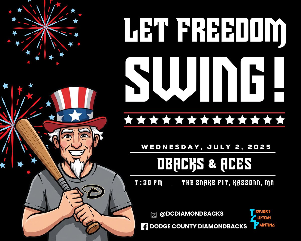 We celebrate Independence Day tonight as the Owatonna Aces come to town. Swing by the yard to take in some baseball while listening to all your favorite patriotic anthems in the pregame warmup. 

There’s no better way to celebrate the 4th of July than with America’s Pastime!