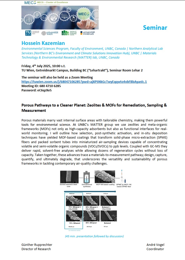 Hossein Kazemian (@hkazemian1347) on Twitter photo Excited to give my hybrid seminar at <a href="/tu_wien/">TU Wien</a>
on July 4, 10:00 CEST: “Porous Pathways to a Cleaner Planet: #Zeolites & #MOFs ....” Join us in Vienna or live on Zoom, details in the poster below. Hosted by <a href="/COE_MECS/">COE_MECS</a> , with thanks to Prof. <a href="/EderGroup/">EderResearchGroup</a> & Dr. <a href="/S_Naghdi/">Shaghayegh Naghdi</a>
#cleantech Excited to give my hybrid seminar at <a href="/tu_wien/">TU Wien</a>
on July 4, 10:00 CEST: “Porous Pathways to a Cleaner Planet: #Zeolites & #MOFs ....” Join us in Vienna or live on Zoom, details in the poster below. Hosted by <a href="/COE_MECS/">COE_MECS</a> , with thanks to Prof. <a href="/EderGroup/">EderResearchGroup</a> & Dr. <a href="/S_Naghdi/">Shaghayegh Naghdi</a>
#cleantech