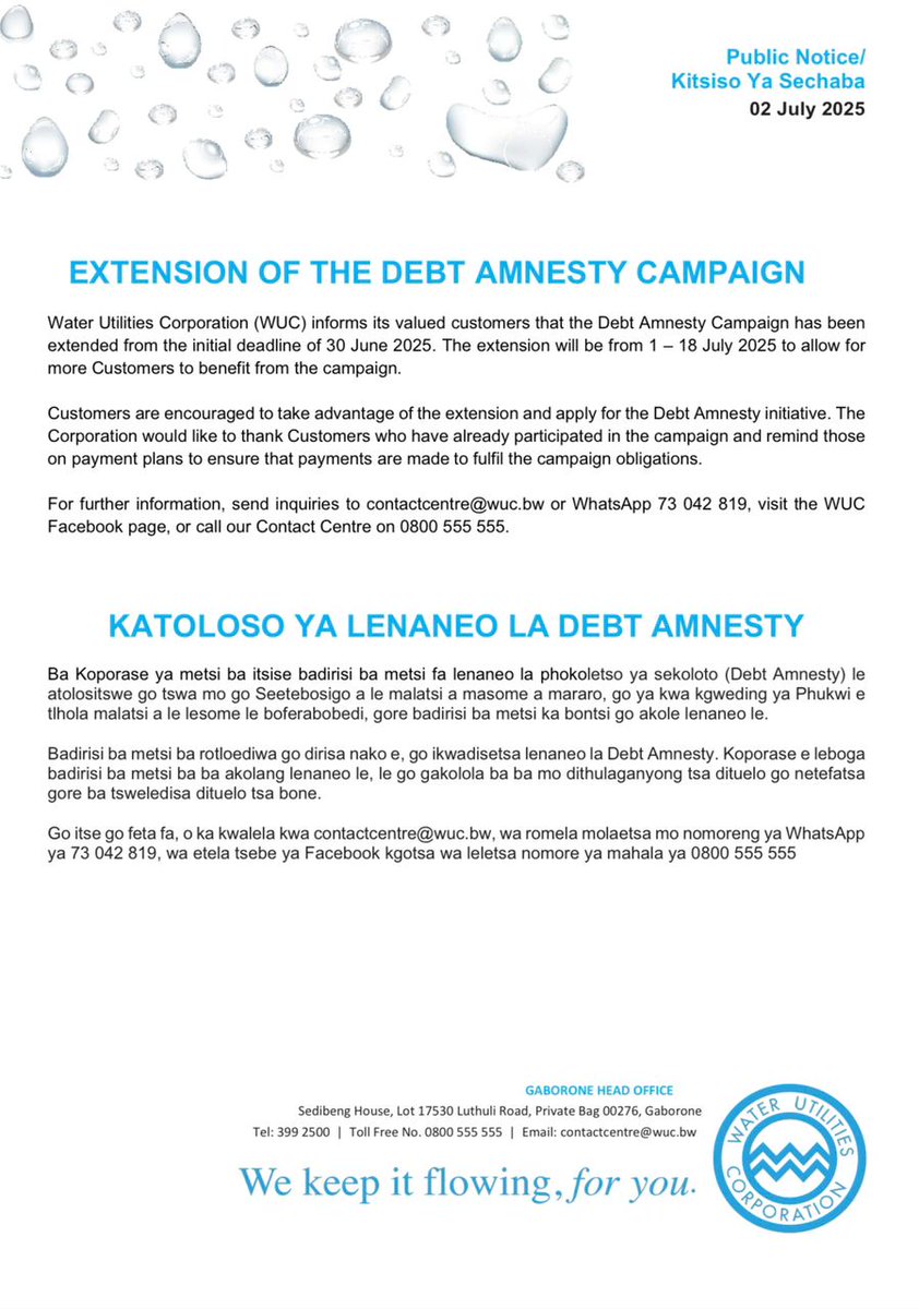 EXTENSION OF DEBT AMNESTY CAMPAIGN