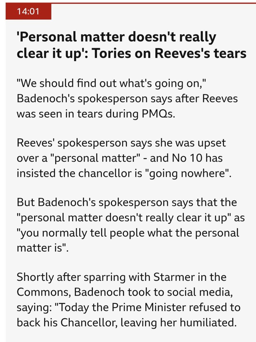 Utterly appalling behaviour from <a href="/KemiBadenoch/">Kemi Badenoch</a> today at #pmqs.  She sees Reeves is upset, makes fun of her in the style of a school bully, gets told it's a personal  matter, and now demands to know what it is.
