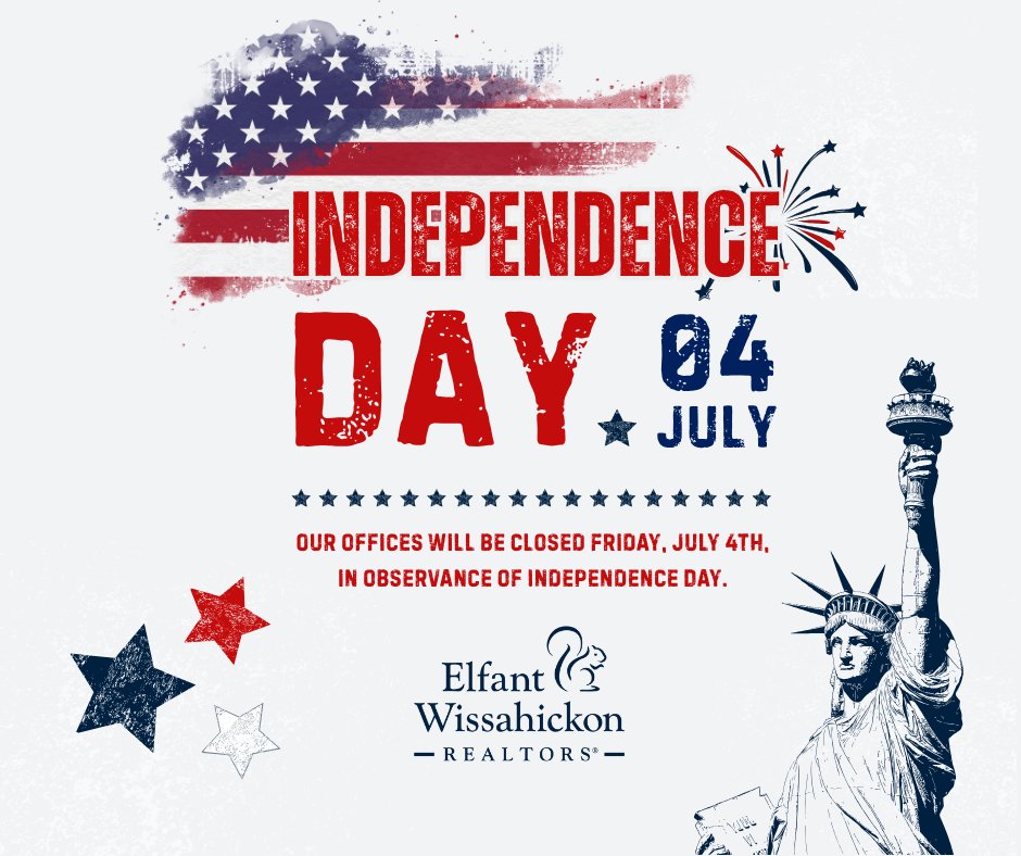 🎆 Our offices are closed today, Friday, July 4th, in observance of Independence Day. Happy 4th!❤️💙 #IndependenceDay #4thOfJuly #July4th #HolidayWeekend #EWRHomes #RealEstate #Philadelphia