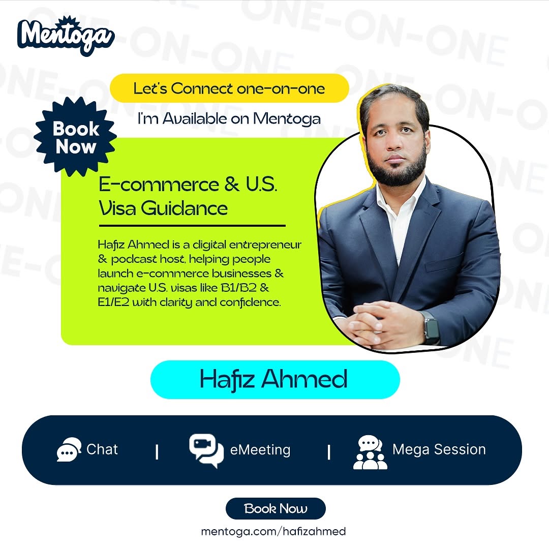 mentogacreators's tweet image. Here's a concise X caption for your request: Launch your e-commerce biz or master U.S. visas with Hafiz Ahmed on Mentoga! 

🚀 Get 1-on-1 guidance to grow your business or navigate B1/B2 &amp;amp; E1/E2 visas. Book now: mentoga.com/hafizahmed 

#Mentoga #EcommerceCoach #USVisaHelp