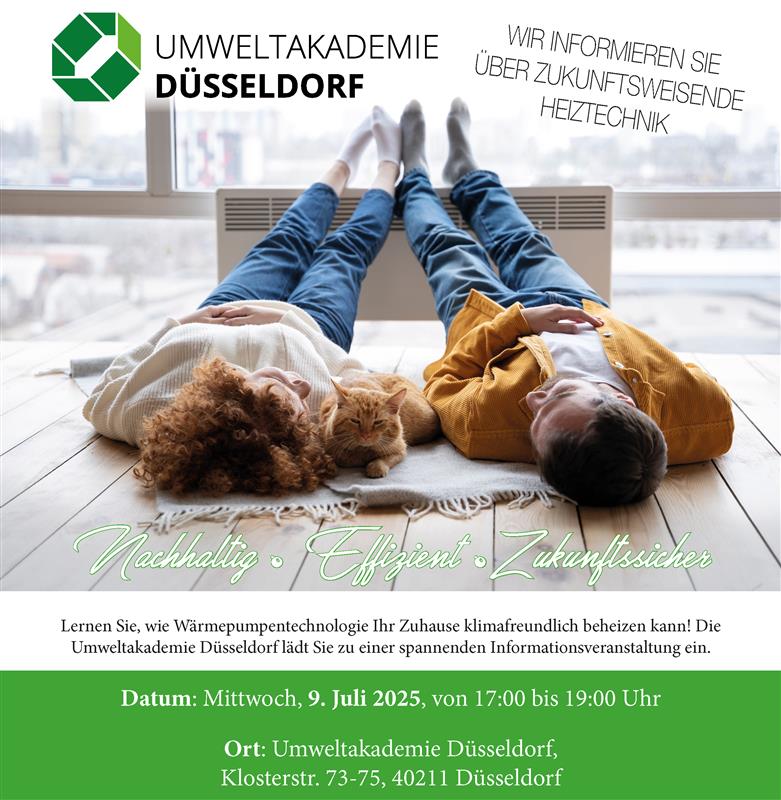Stadt Düsseldorf (@duesseldorf) on Twitter photo Die Umweltakademie Düsseldorf lädt zur Informationsveranstaltung zum Thema Wärmepumpen.
Wann? Mi, 9. 17 bis 19 Uhr
Wo? Umweltakademie Düsseldorf, Klosterstr. 73-75
Die Plätze sind begrenzt. Anmeldung an seminar@umweltakademie-duesseldorf.de
Mehr Infos: umweltakademie-duesseldorf.de/buerger-waerme… Die Umweltakademie Düsseldorf lädt zur Informationsveranstaltung zum Thema Wärmepumpen.
Wann? Mi, 9. 17 bis 19 Uhr
Wo? Umweltakademie Düsseldorf, Klosterstr. 73-75
Die Plätze sind begrenzt. Anmeldung an seminar@umweltakademie-duesseldorf.de
Mehr Infos: umweltakademie-duesseldorf.de/buerger-waerme…
