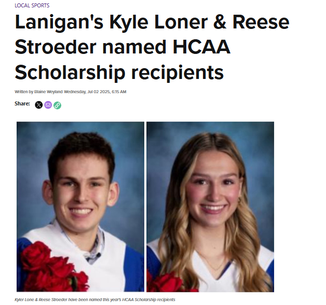 Lanigan Central High School’s Kyler Lone and Reese Stroeder have been named this year recipients of the 2025 Horizon Central Athletic Association scholarships.  More online at discoverhumboldt.