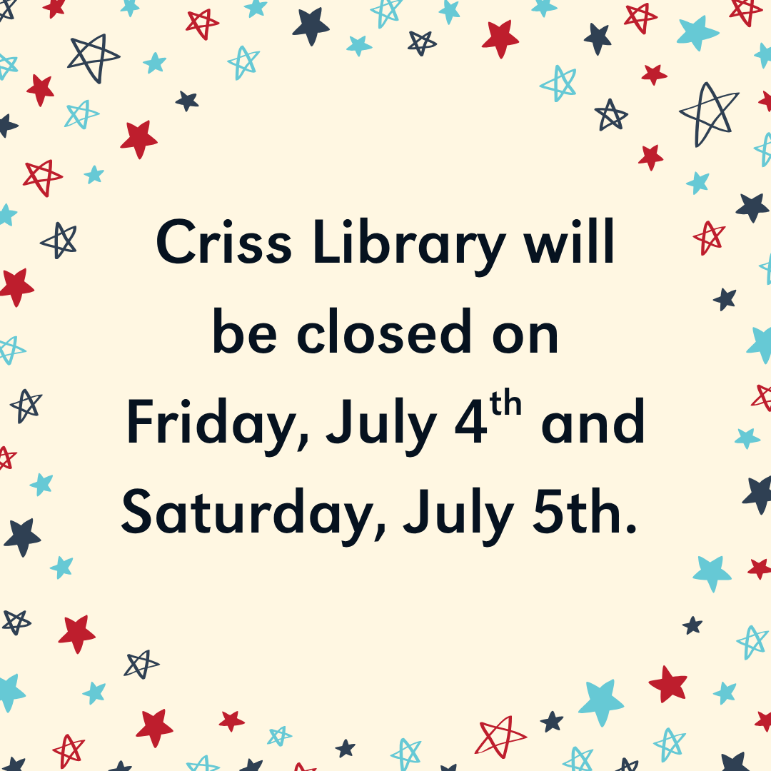 We will be closed on Friday, July 4th and Saturday, July 5th for Independence Day, so plan your library visit accordingly. Have a safe and happy holiday!