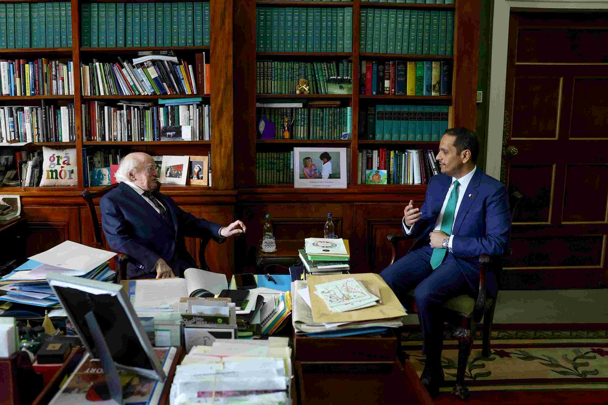 President Higgins today received H.E. Sheikh Mohammed bin Abdulrahman bin Jassim Al Thani, Prime Minister and Minister for Foreign Affairs of Qatar at Áras an Uachtaráin for a courtesy call