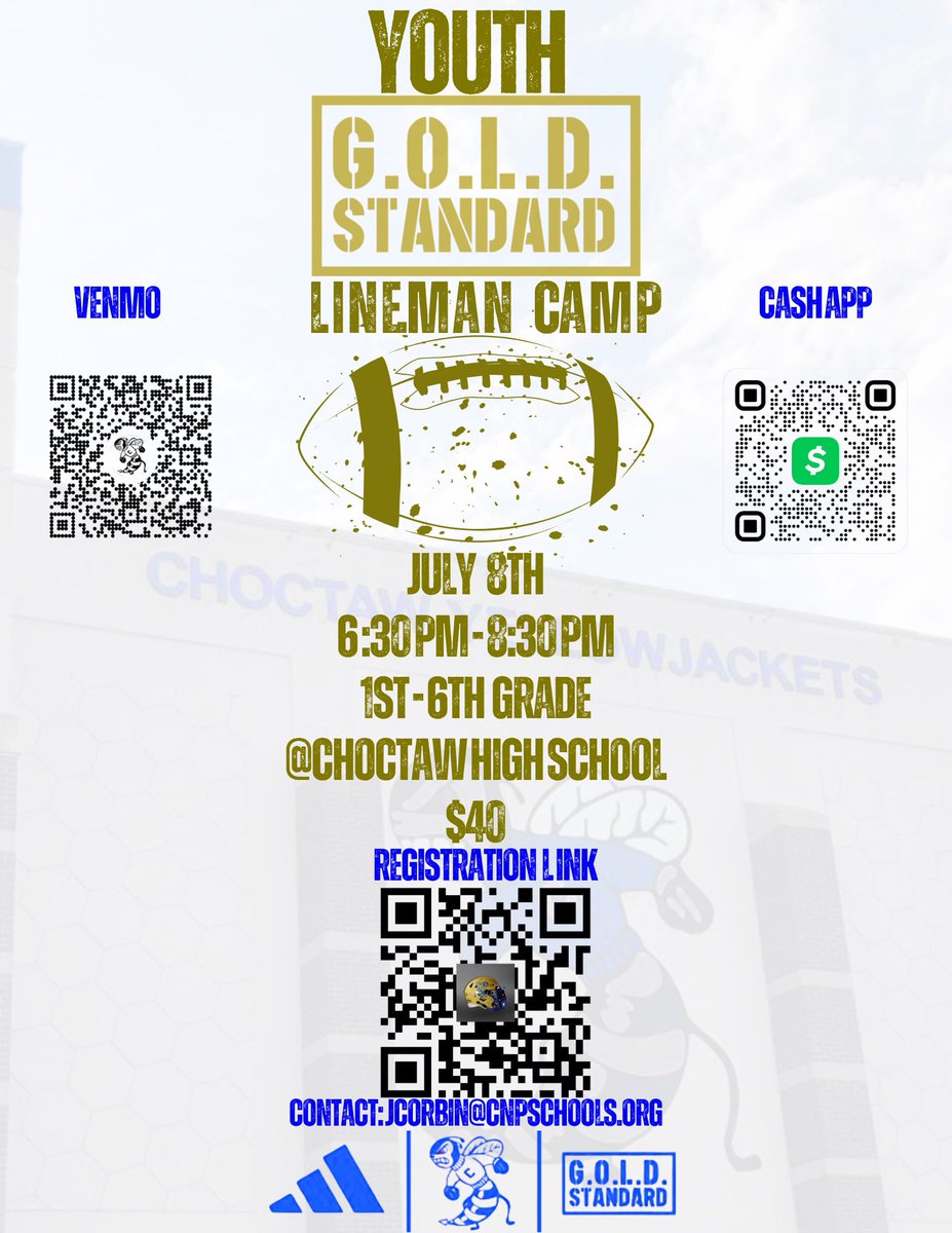 YellowjacketsFB's tweet image. ‼️🚨1st-6th grade O/D Lineman🚨‼️
We are under a week away from our youth lineman camp! Registration is still open!! Camp is on July 8th at Choctaw High school. Scan the QR Code and register today!