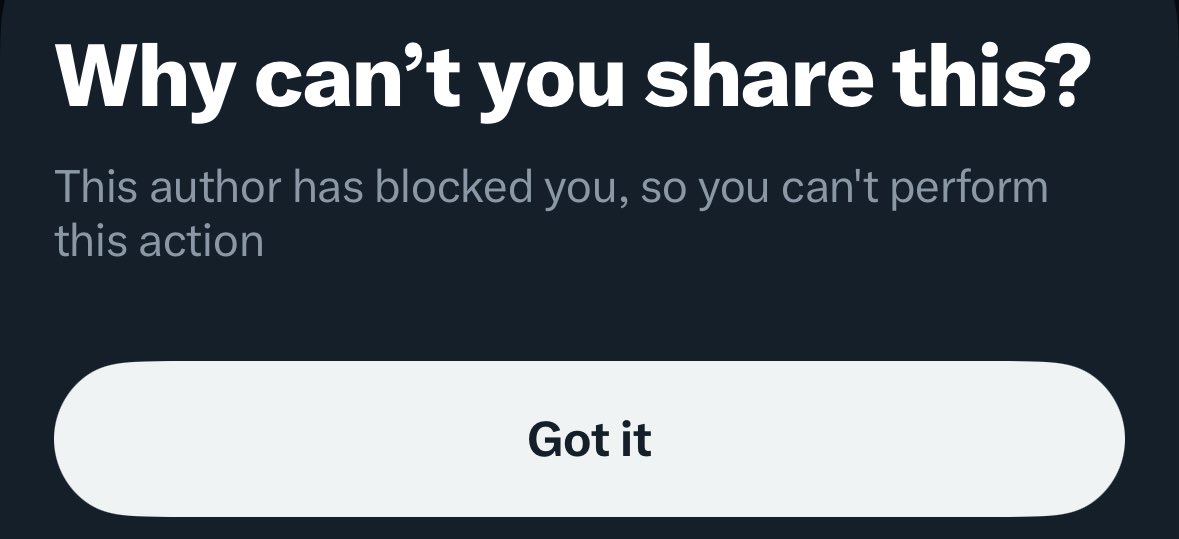 Hmmm….

Everyone: blocked replies ✅
Me: blocked quote tweets ✅
Me: blocked copy link ✅

🤔wen blocked from seeing the lies?

What are you hiding from <a href="/IcebergResear/">Iceberg Research</a>?

I guess the $TMC truth hurts!
