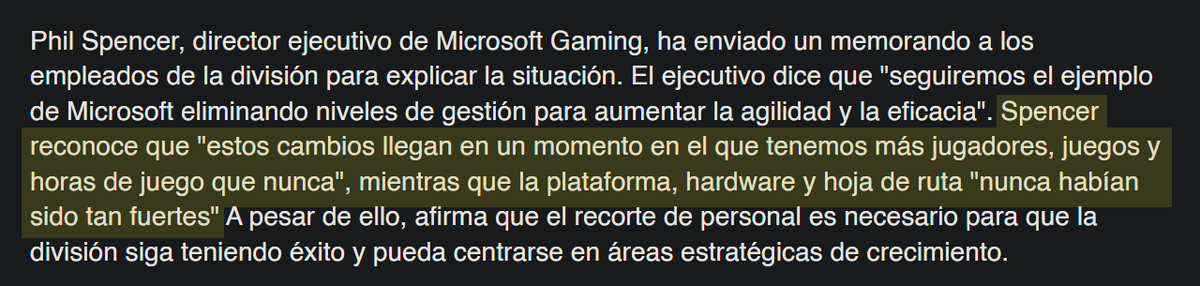 9000 despidos en Microsoft

"Spencer reconoce que estos cambios (XD) llegan en un momento en el que tenemos más jugadores, juegos y horas de juego que nunca"

Vamos, que estamos mejor que nunca, con más crecimiento que nunca pero básicamente hay que aprovechar la inversión en IA