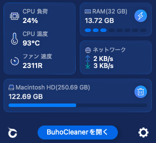 くうP(<a href="/kuupee_p/">くうP</a> ) さんが紹介していた「Buho Cleaner」を早速インストールしてみました！

まず、未だにIntelMacのウチの環境ですが問題なく使うことが出来てありがたいです。。。