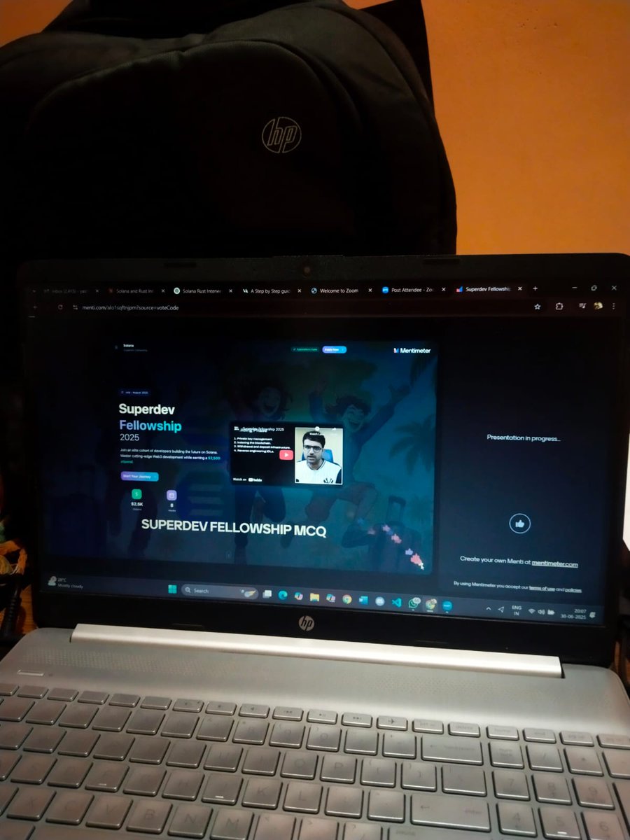 TechYesh's tweet image. Got opportunity for the Superdev Fellowship out of 2000+ applicants from 30+ countries!🌍
Dream came true — got to chat with @kirat_tw 💫From ML/Python to binge-watching Rust &amp;amp; JS 😄
quiz + 2hr project = fun + exhausting 🧠
Thanks @superteam  @SuperteamIN not quitting Rust soon🚀