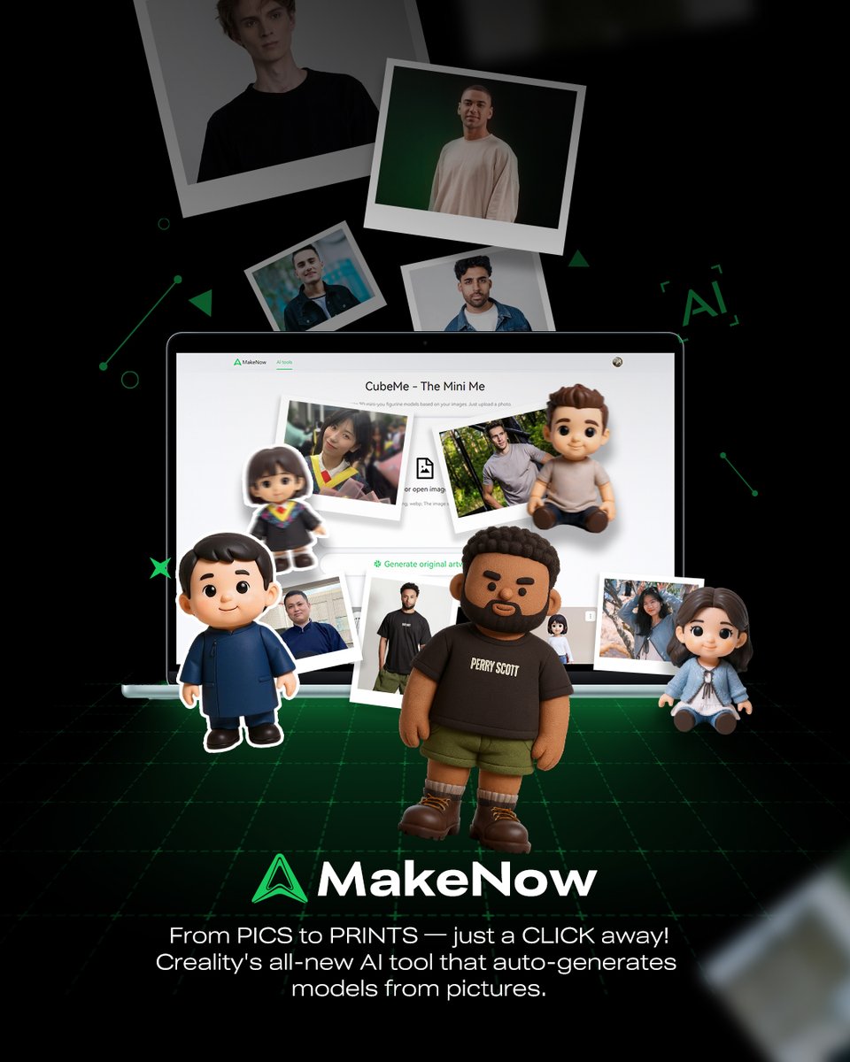 📸 Photo → 3D model? MakeNow nails it in one click.
Just drop a pic and let AI work its magic — boom, here’s your 3D model.
Yep. That’s MakeNow — Creality's all-new AI tool that auto-generates 3D models based on pics.
✨ Super easy and beginner-friendly — just a click away.

🎮