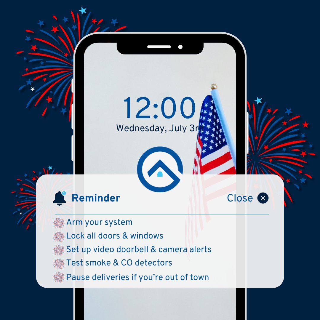 safehavensecure's tweet image. Headed out for the 4th?

Don’t forget to secure your home before the fireworks start!

Safe. Secure. Ready to celebrate. ❤️💙

#FourthOfJulyReady #SafeHavenSecurity #SecureTheHoliday #SmartHomeProtection