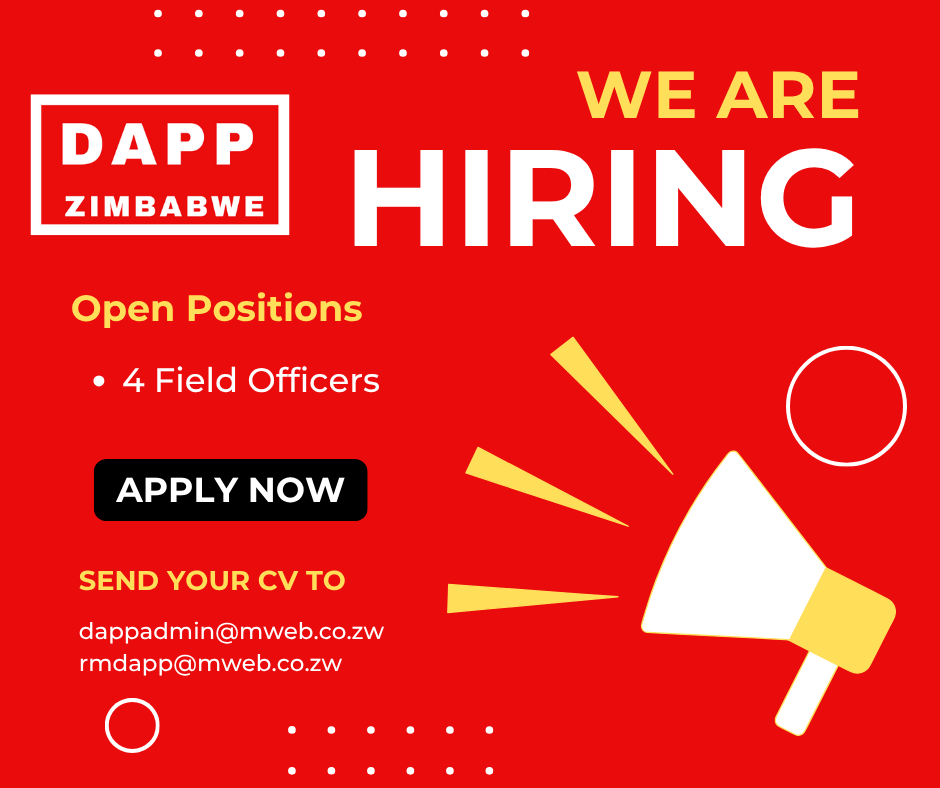 Development Aid from People to People Zimbabwe (@dapp_zimbabwe) on Twitter photo ๐จ Job Alert! ๐จ DAPP Zimbabwe is hiring! ๐ค
We are looking for 4 skilled Field Officers to join our team.
๐ Click here for additional information about the post:
vacancymail.co.zw/jobs/project-oโฆ
Requirements met? Ready to join? Apply now at dappadmin@mweb.co.zw and rmdapp@mweb.co.zw ๐จ Job Alert! ๐จ DAPP Zimbabwe is hiring! ๐ค
We are looking for 4 skilled Field Officers to join our team.
๐ Click here for additional information about the post:
vacancymail.co.zw/jobs/project-oโฆ
Requirements met? Ready to join? Apply now at dappadmin@mweb.co.zw and rmdapp@mweb.co.zw
