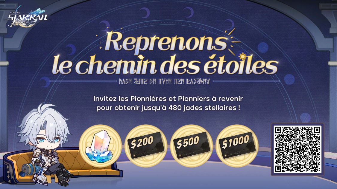 Bryan_Uchiwa's tweet photo. Durant l'événement web, vous pourrez inviter des Pionnières et Pionniers de retour pour recevoir des jades stellaires, des cartes-cadeaux et d'autres récompenses surprises. https://t.co/oNnYReeuOr