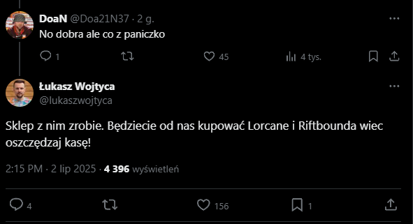 🚨WAŻNE🚨

KTOŚ ZNANY NAPISAŁ COŚ O RIFTBOUNDZIE

JEST TO NAJPRAWDPODOBNIEJ PIERWSZY TAKI PRZYPADEK W POLSCE

🚨PREMIERA JUŻ ZA 4 MIESIĄCE🚨
