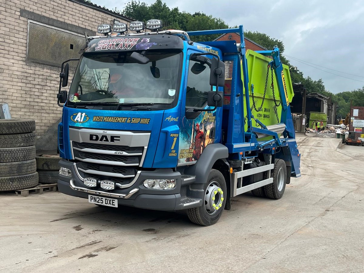 We're excited to deliver the second truck to A1 Skip Hire in Accrington—handed over by Matthew Clayton from Lancashire DAF.

This DAF 16t XB features an eye-catching Guardians of the Galaxy-themed livery

Big thanks to the <a href="/A1skiphireltd/">A1 SkipHire&Concrete</a>  for your continued business

#A1SkipHire