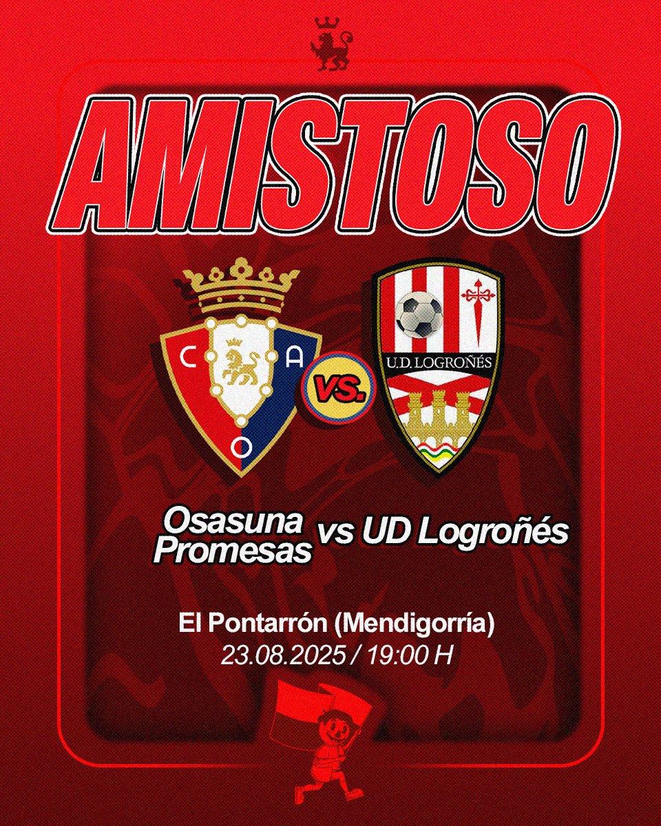 ⚽️ Osasuna Promesas se enfrentará a la UD Logroñés en un encuentro amistoso el sábado 23 de agosto en El Pontarrón (Mendigorría) a partir de las 19:00 horas.

#PromesasUDLogroñés