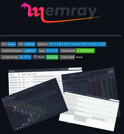 tom_doerr's tweet photo. memray: memory profiler for Python that tracks allocations in Python code and native extensions https://t.co/D2CQagi9nd