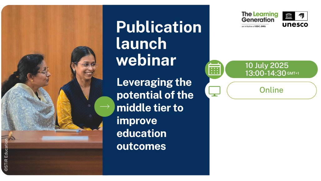 Building Evidence in Education (BE²) (@be2global) on Twitter photo 📚 New! Unlock the middle tier to boost learning outcomes.
Don’t miss this <a href="/IIEP_UNESCO/">IIEP-UNESCO</a> & Learning Generation Initiative publication launch — with insights from Pakistan & Latvia.
📅10 July |🕒14:00–15:30 (GMT+2)
Registration👉bit.ly/3I2lfjA
#BE2 #Evidence #Education 📚 New! Unlock the middle tier to boost learning outcomes.
Don’t miss this <a href="/IIEP_UNESCO/">IIEP-UNESCO</a> & Learning Generation Initiative publication launch — with insights from Pakistan & Latvia.
📅10 July |🕒14:00–15:30 (GMT+2)
Registration👉bit.ly/3I2lfjA
#BE2 #Evidence #Education