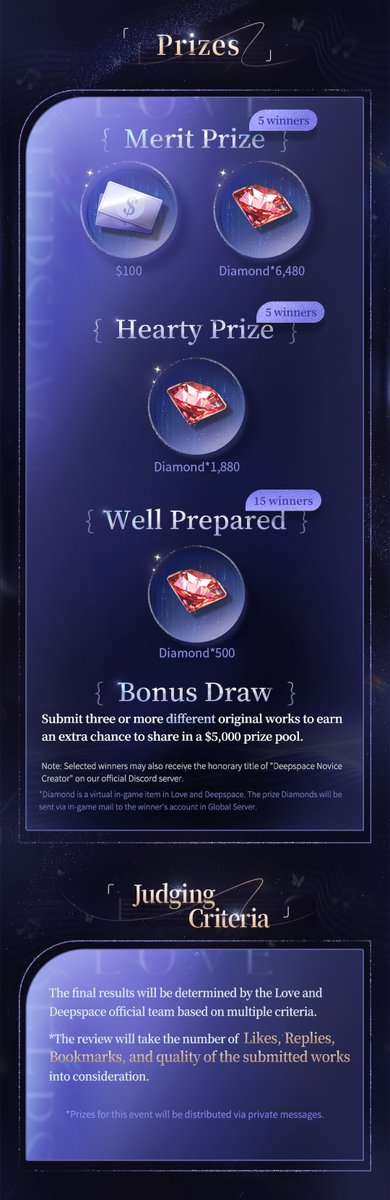 Love_Deepspace's tweet image. Love and Deepspace | [Eternal Vows Under Deepspace] Fan Art Contest
As day and night trace the path of time, eternal vows take shape.

💍Fan Art Contest [Eternal Vows, Under Deepspace] Starts Now!

■ Event Duration
💫Contest Duration: Jul. 3 - Jul. 20, 2025
💫Submission Review:…