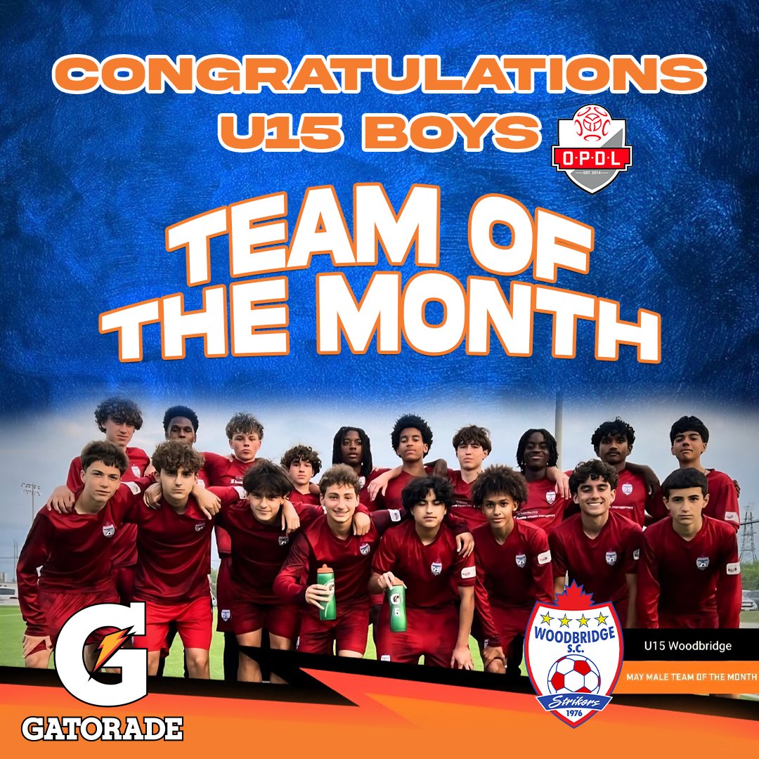 Congrats to WSC's U15 Boys OPDL Team for being named @gatoradecanada's Team of the Month for May! Undefeated champions with hard work and skill. Proud of your journey and future! #Unstoppable #WSCChampions #GatoradeTeamOfTheMonth #FutureStars