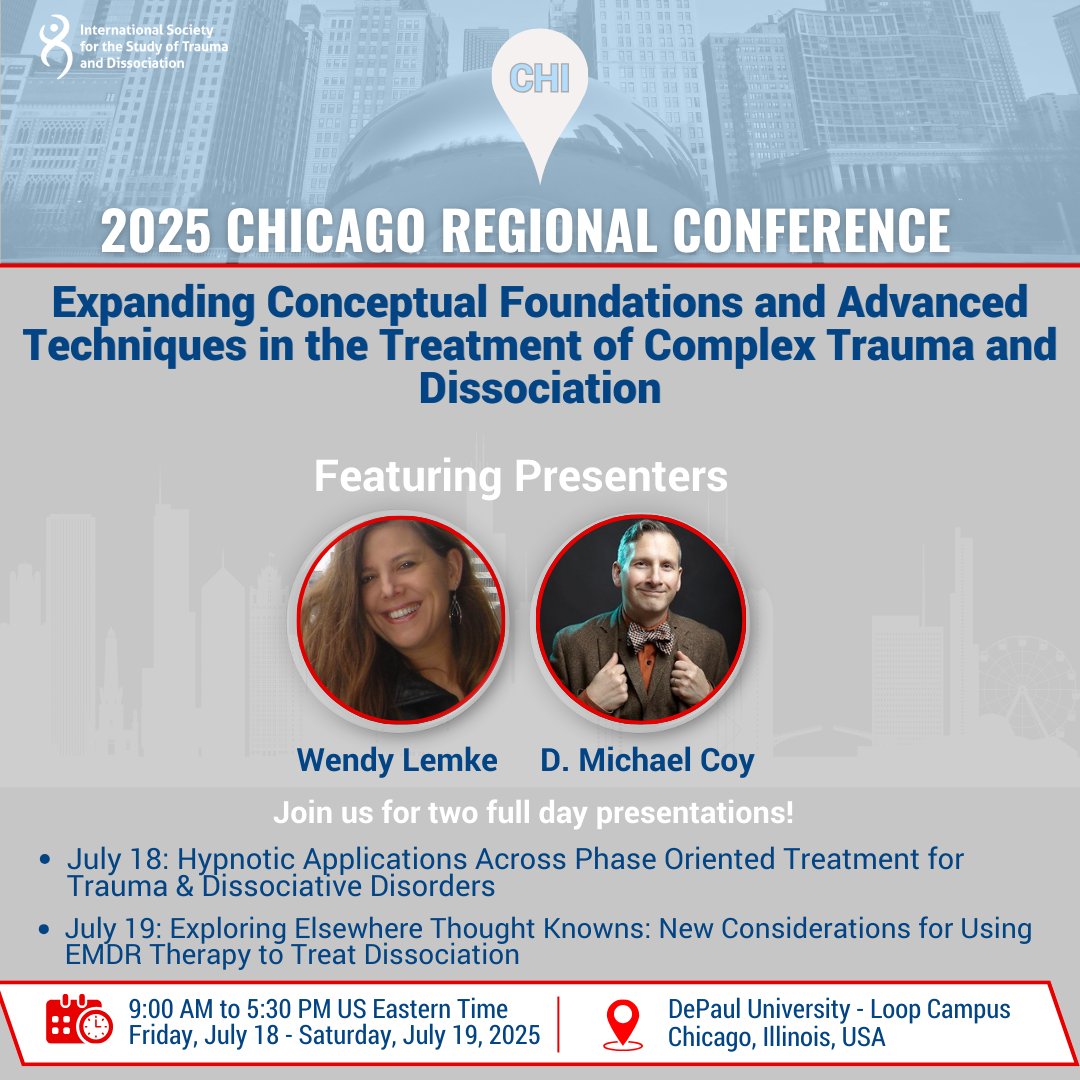 Only one week remains to register for the 2025 Chicago Regional Conference which will feature two full day presentations from Wendy Lemke and D. Michael Coy! #ISSTDinCHI Learn more:  fthr-content.isst-d.org/54dv41D6hly0