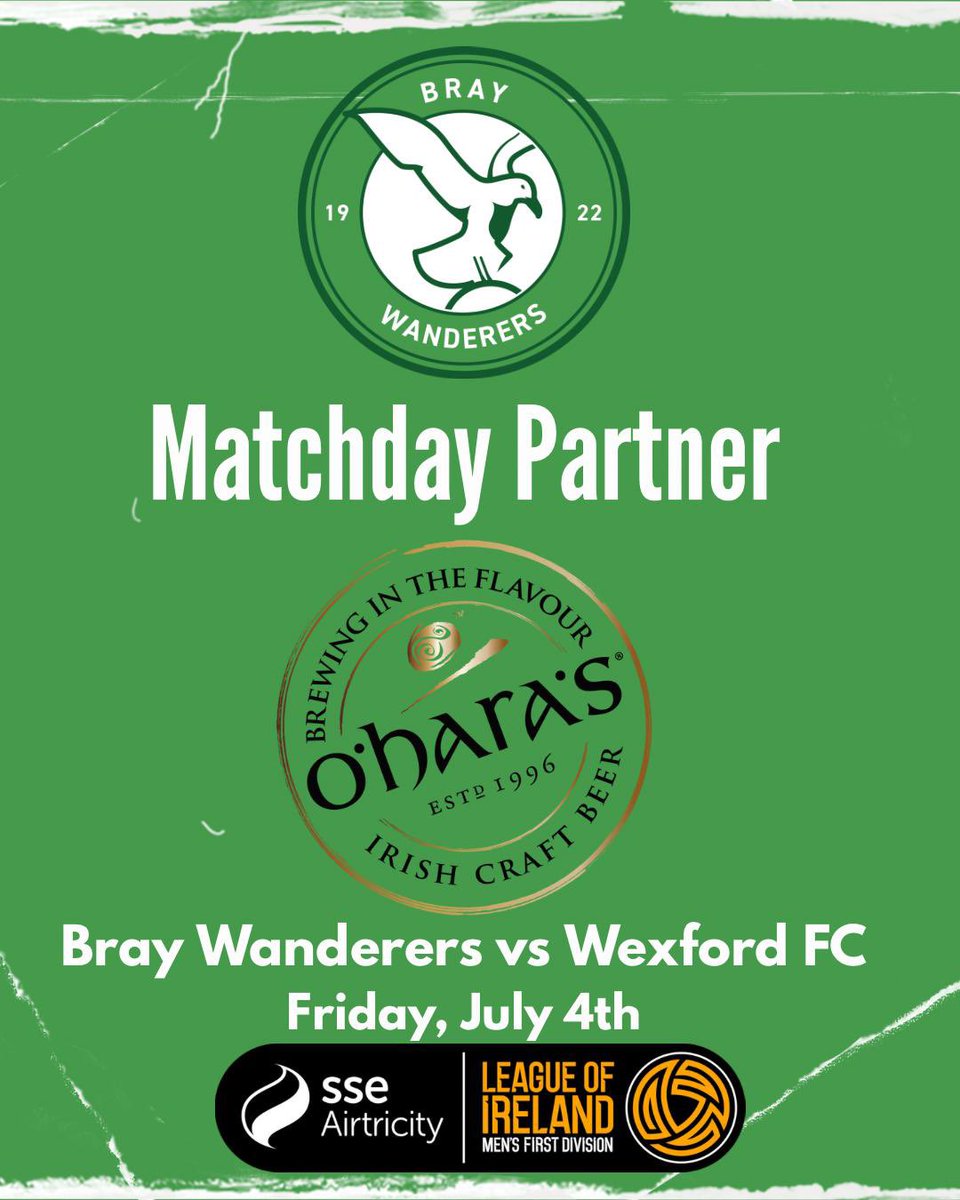 𝐌𝐚𝐭𝐜𝐡 𝐃𝐚𝐲 𝐬𝐩𝐨𝐧𝐬𝐨𝐫

We're delighted to announce our matchday sponsor for Friday’s game vs Wexford FC will be <a href="/OHarasBeers/">O'Hara's Irish Craft Beer</a> 

Many thanks to all their team for their continued support as club sponsor and beverage partner

Match Day tickets 🎫 shorturl.at/gw6V0
