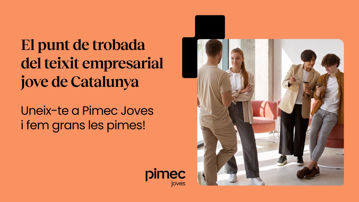 Pimec (@pimec) on Twitter photo Tens menys de 41 anys, un projecte o una empresa, i ganes de fer-la créixer?
👥Uneix-te a <a href="/pimecjoves/">Pimec Joves</a>, una xarxa de joves empresaris i empresàries compromesos amb una nova manera de fer empresa!
Podràs accedir a serveis exclusius, jornades de networking i formacions!
Més Tens menys de 41 anys, un projecte o una empresa, i ganes de fer-la créixer?
👥Uneix-te a <a href="/pimecjoves/">Pimec Joves</a>, una xarxa de joves empresaris i empresàries compromesos amb una nova manera de fer empresa!
Podràs accedir a serveis exclusius, jornades de networking i formacions!
Més