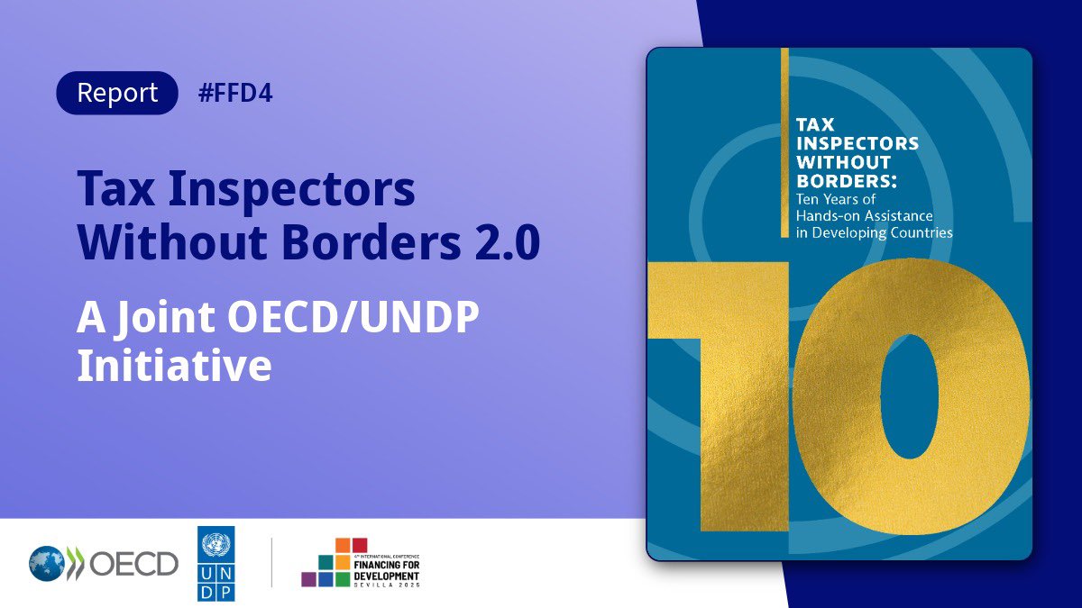 Mathias Cormann (@mathiascormann) on Twitter photo After a decade of collaboration and positive impact, <a href="/OECD/">OECD ➡️ Better Policies for Better Lives</a> & <a href="/UNDP/">UN Development</a> are proud to launch at #FFD4 a bold new vision for Tax Inspectors Without Borders, paving the way for the next phase of international tax co-operation and capacity-building.
🔗 oe.cd/66Z After a decade of collaboration and positive impact, <a href="/OECD/">OECD ➡️ Better Policies for Better Lives</a> & <a href="/UNDP/">UN Development</a> are proud to launch at #FFD4 a bold new vision for Tax Inspectors Without Borders, paving the way for the next phase of international tax co-operation and capacity-building.
🔗 oe.cd/66Z