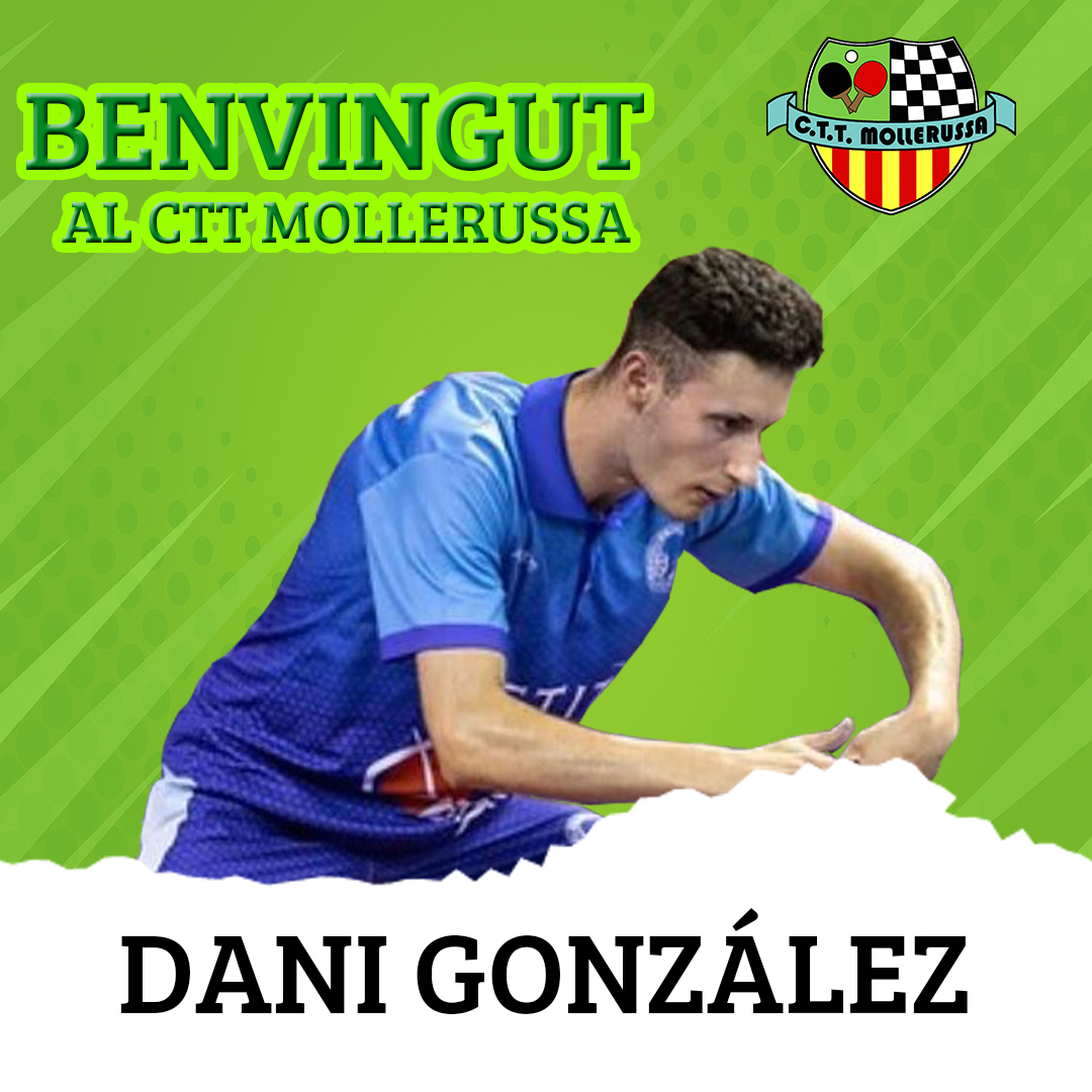 ‼️ BENVINGUT DANI! 

➡️ El CTT Mollerussa Prefabricats Pujol fitxa al jugador barceloní Dani González per afrontar la nova temporada a Divisió d'Honor. 

✊ Procedent del CTT Els Amics Terrassa, equip on ha jugat l'última temporada i on ha aconseguit un 64% de victòries.