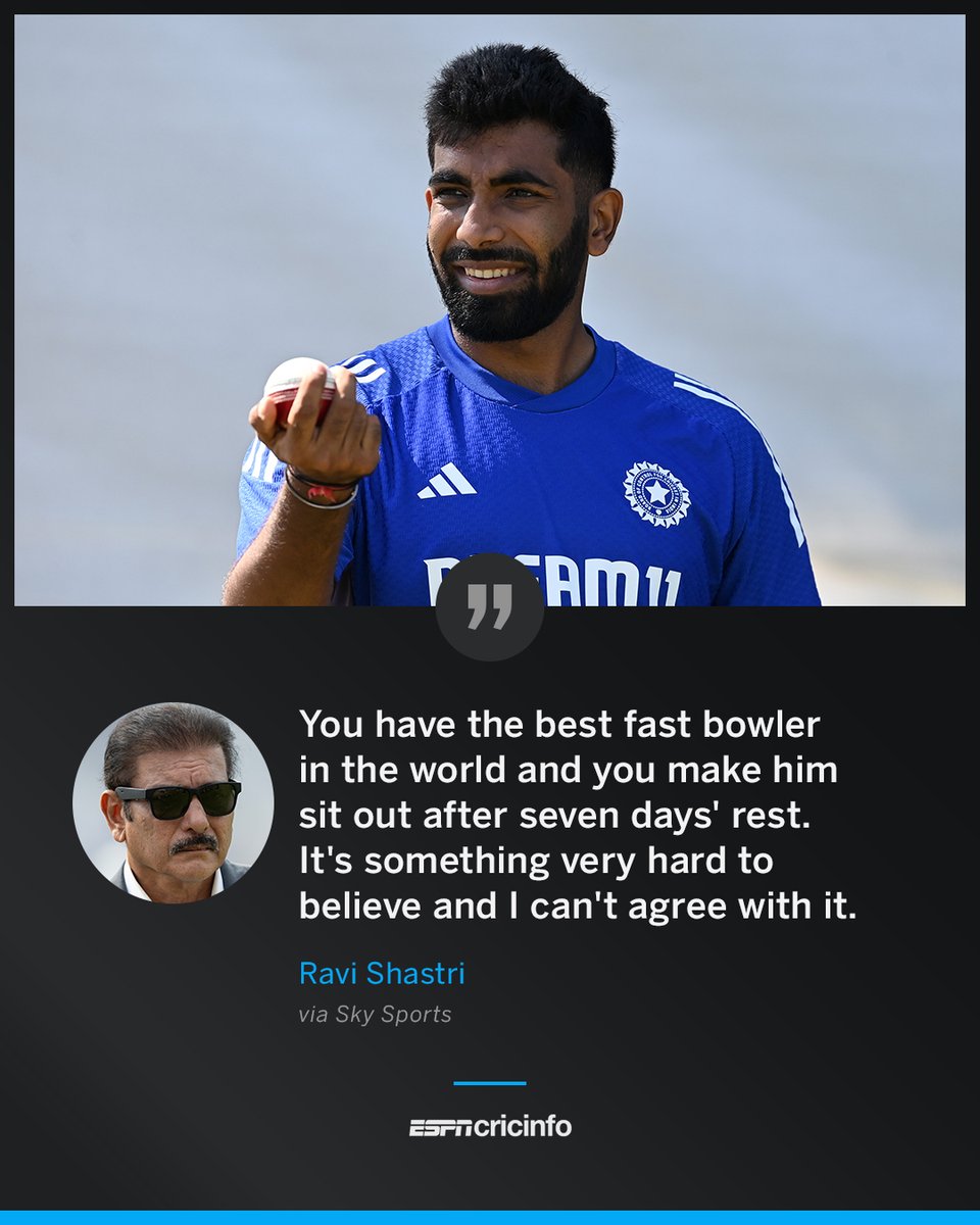 ESPNcricinfo's tweet image. Ravi Shastri can&apos;t believe Jasprit Bumrah is being rested at Edgbaston 👀