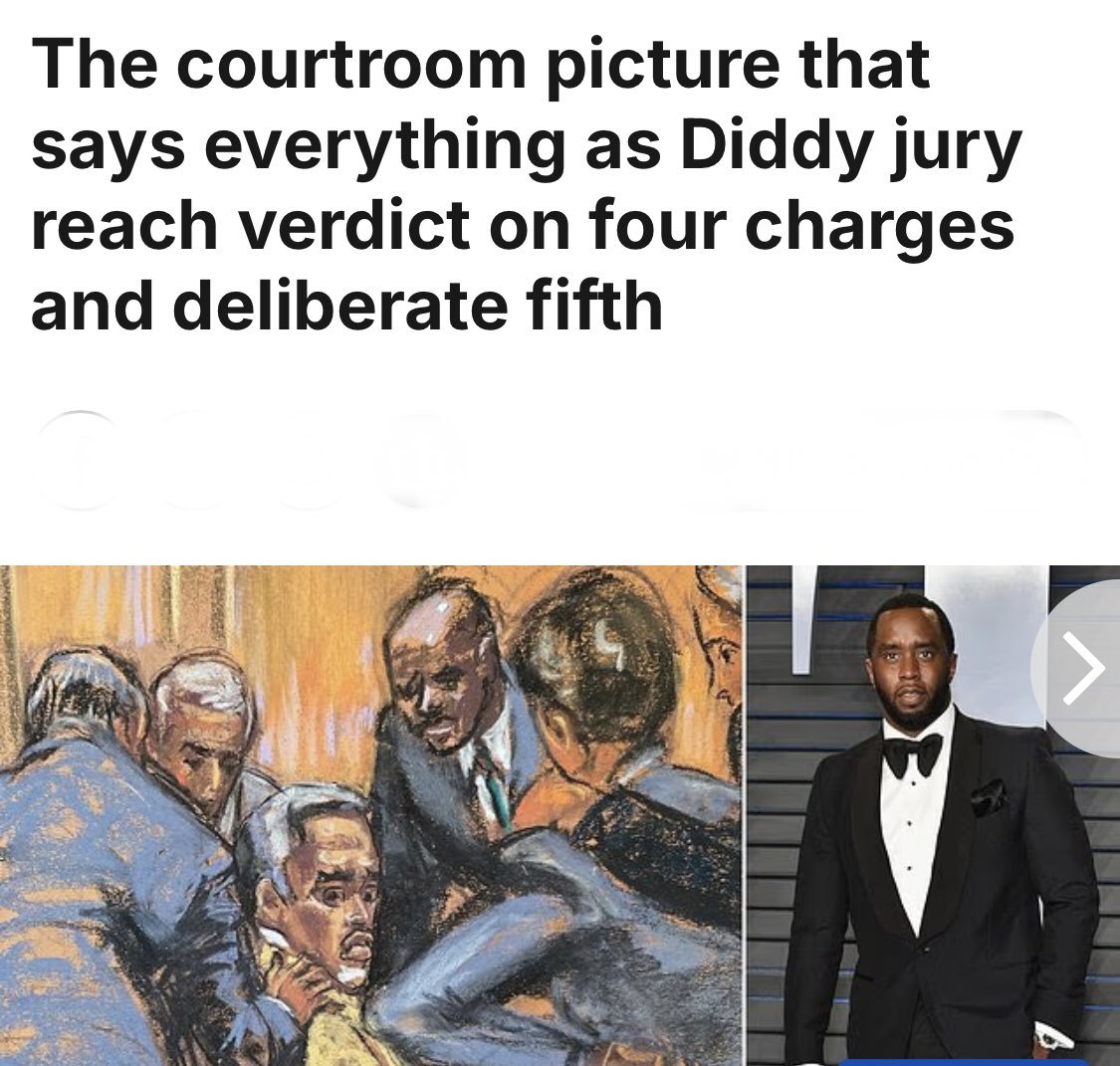 So it’s looking like the the Jury have found Diddy GUILTY of all charges except the racketeering charge which they’re still deliberating on and which the judge is to give more guidance on for their deliberations. 

I’m wondering how much time he’ll get. 
#DiddyTrial