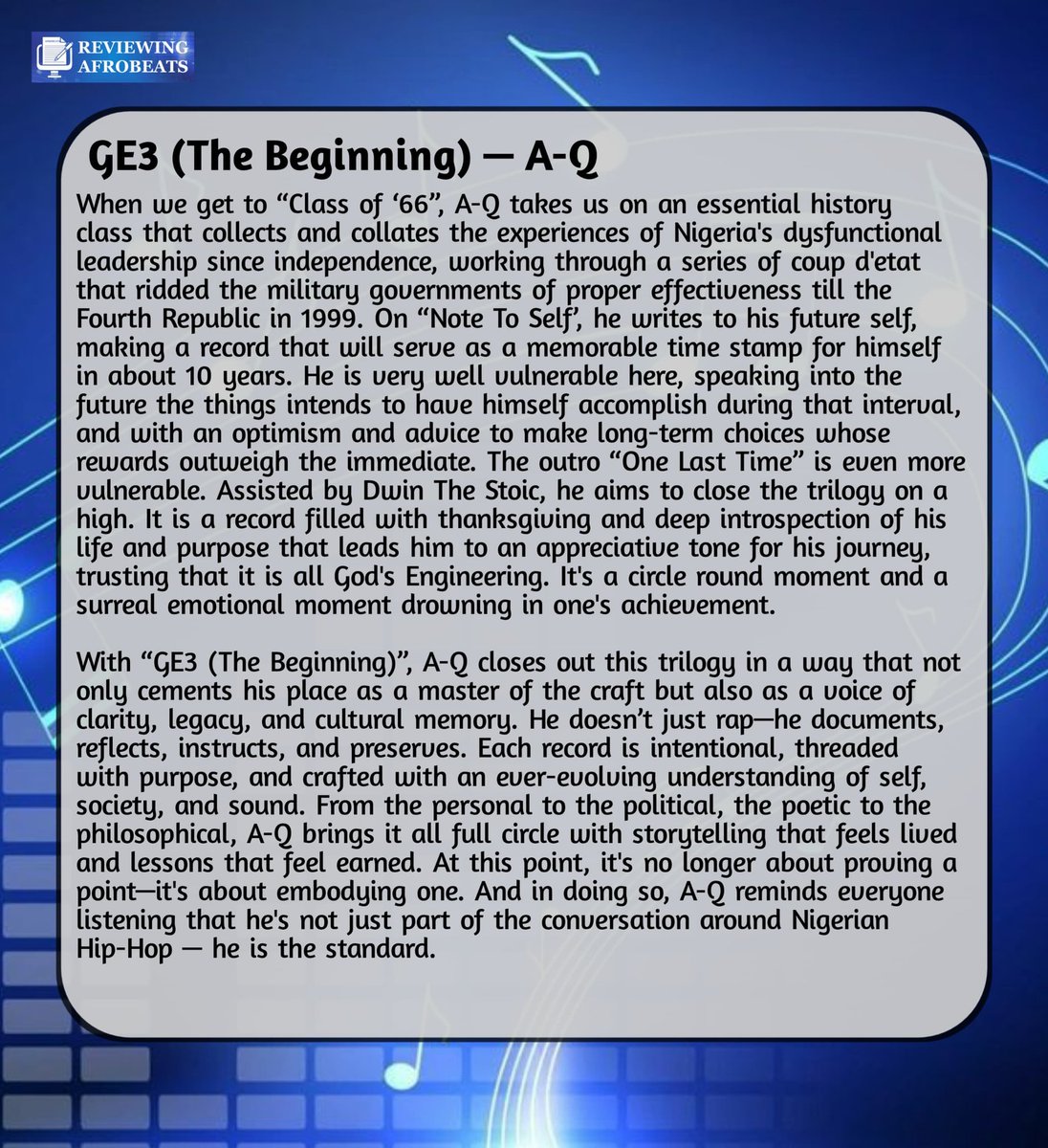 Reviewing Afrobeats. tweet media