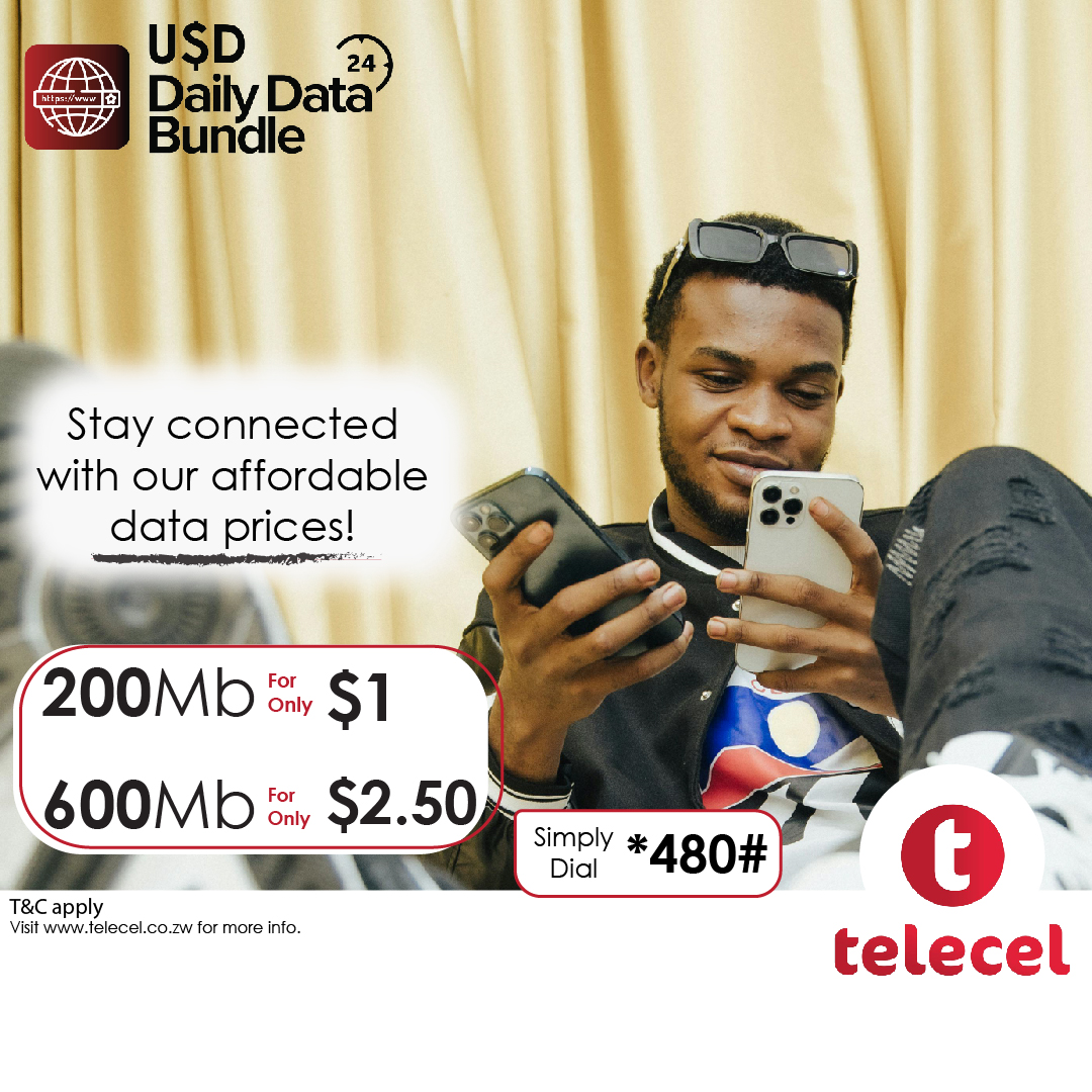 Telecel_Zim's tweet photo. With Telecel's Daily data bundles, you will never miss out on the daily trends. Simply dial *480# to purchase yours today and stay updated. Ts &amp; Cs apply.
#DailyDataBundle
#TellSomeOne https://t.co/yyII6iwucF