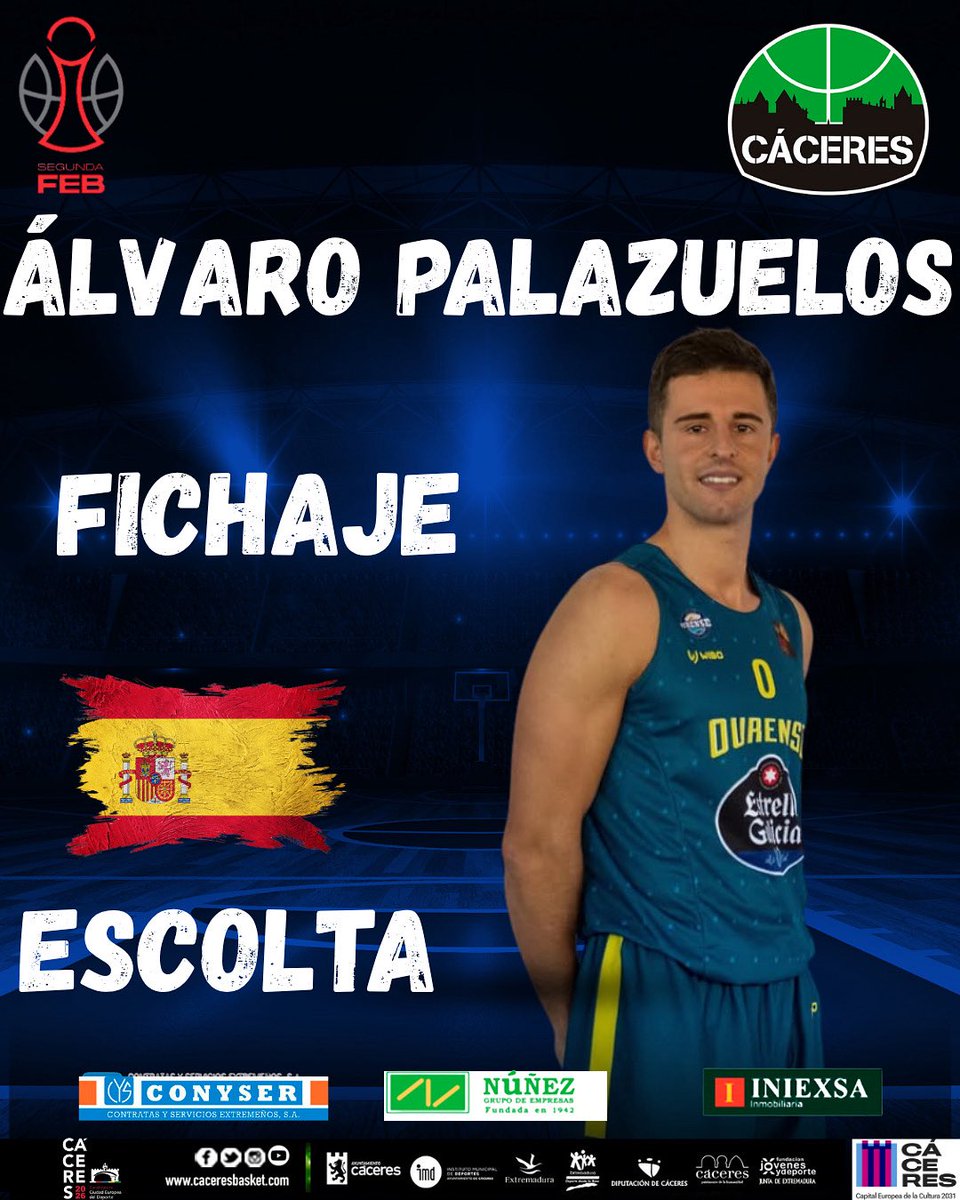 🔴Álvaro Palazuelos🔴
🇪🇸 Cantabria 
📏 1,90 m
📅 13 de abril de 1999
🏀 Escolta 

El <a href="/Caceres_Basket/">CacerEsBasket</a> ficha a <a href="/alvaropala10/">Álvaro Palazuelos</a> procedente del <a href="/CBBenicarlo/">Maderas Sorlí Benicarló</a> 

La pasada temporada promedió 13,8 puntos en el conjunto valenciano. 

#LatiendoEnVerdinegro💚🖤