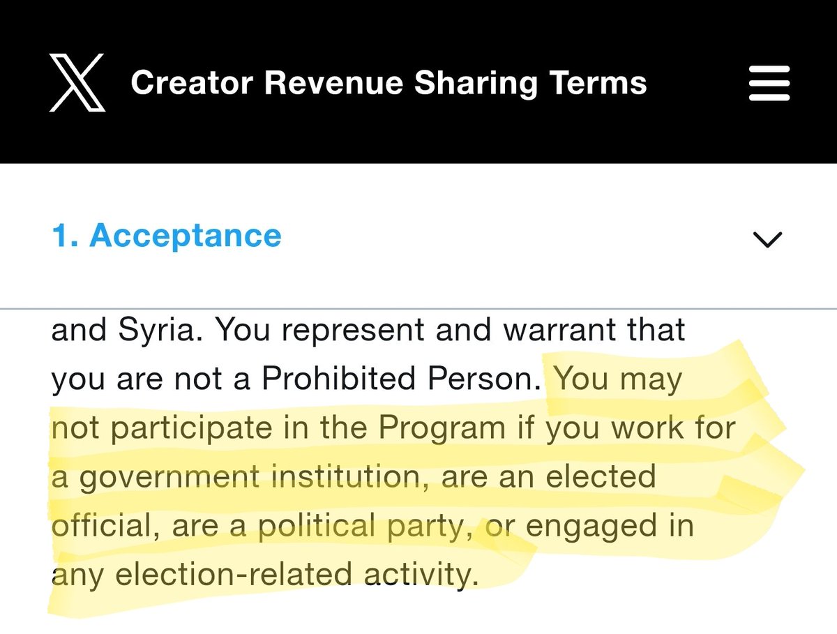 <a href="/elonmusk/">Elon Musk</a>,

What qualifies as an "election-related" activity? Does this mean that <a href="/ScottPresler/">ThePersistence</a>, <a href="/EarlyVoteAction/">Scott Presler's Early Vote Action</a>, or people and organizations who mainly post voting related content, will/may not be monetized any more?

Interesting.