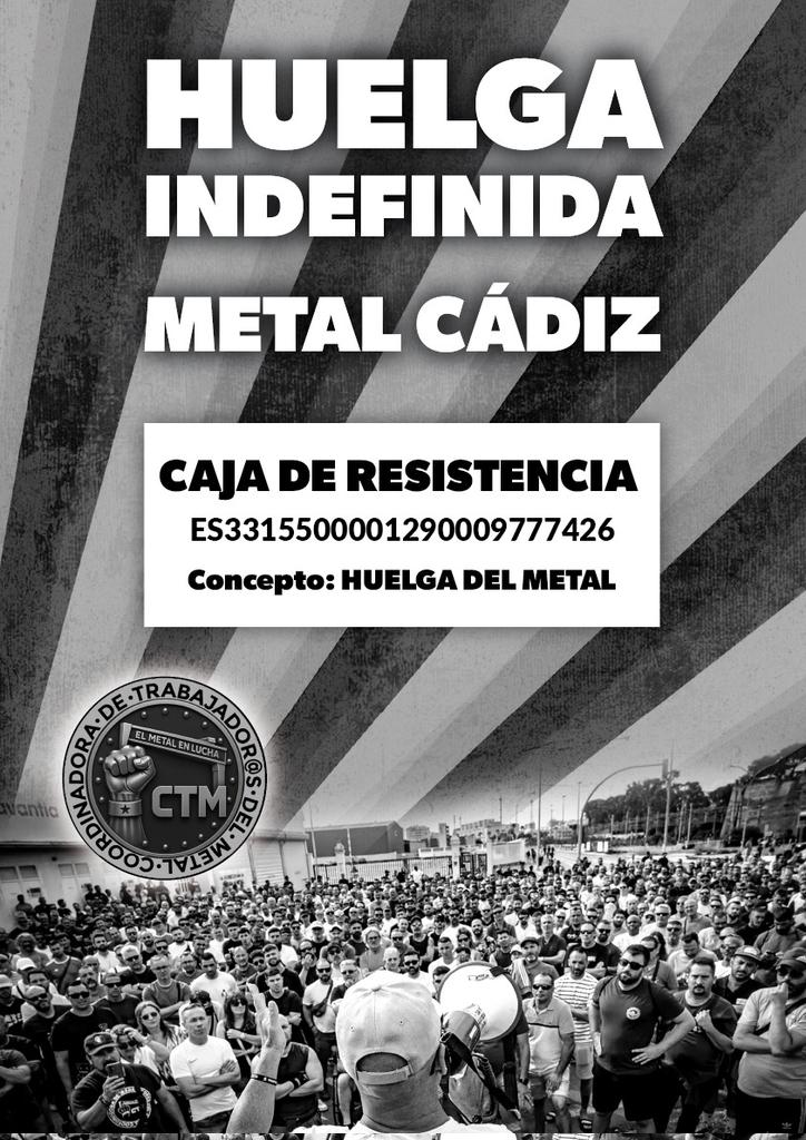 Solamente deciros  MUCHAS GRACIAS por el apoyo que estamos recibiendo de todo el estado español.
En el 21 detuvieron a 7 en esta #HuelgaDelMetalCadiz  ya van por 19 represaliados con el gobierno mas progresista de la historia del universo.