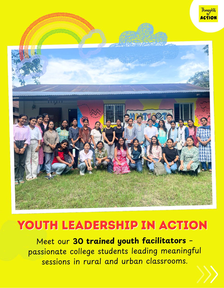 t2action_org's tweet photo. 100 schools. 30 young facilitators. Endless joy. 🌞
Our summer camps across Assam are in full swing! Children are learning through art, stories &amp; games - led by college students we trained.

#ThoughtsToAction #YouthLeadership #SummerCamp2025 #ArtForChange #EducationMatters https://t.co/RiVG2aDrer