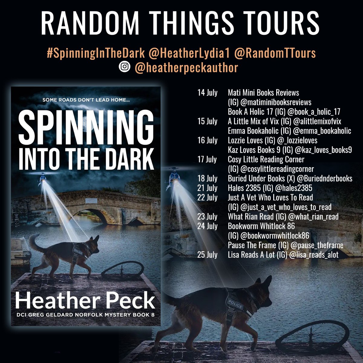Random Things Tours πΊπ¦ (@randomttours) on Twitter photo Always a pleasure to work with <a href="/HeatherLydia1/">Heather Peck: award winning crime fiction author</a> - the #RandomthingsTours Blog Tour for #SpinningintheDark begins 14 July Always a pleasure to work with <a href="/HeatherLydia1/">Heather Peck: award winning crime fiction author</a> - the #RandomthingsTours Blog Tour for #SpinningintheDark begins 14 July