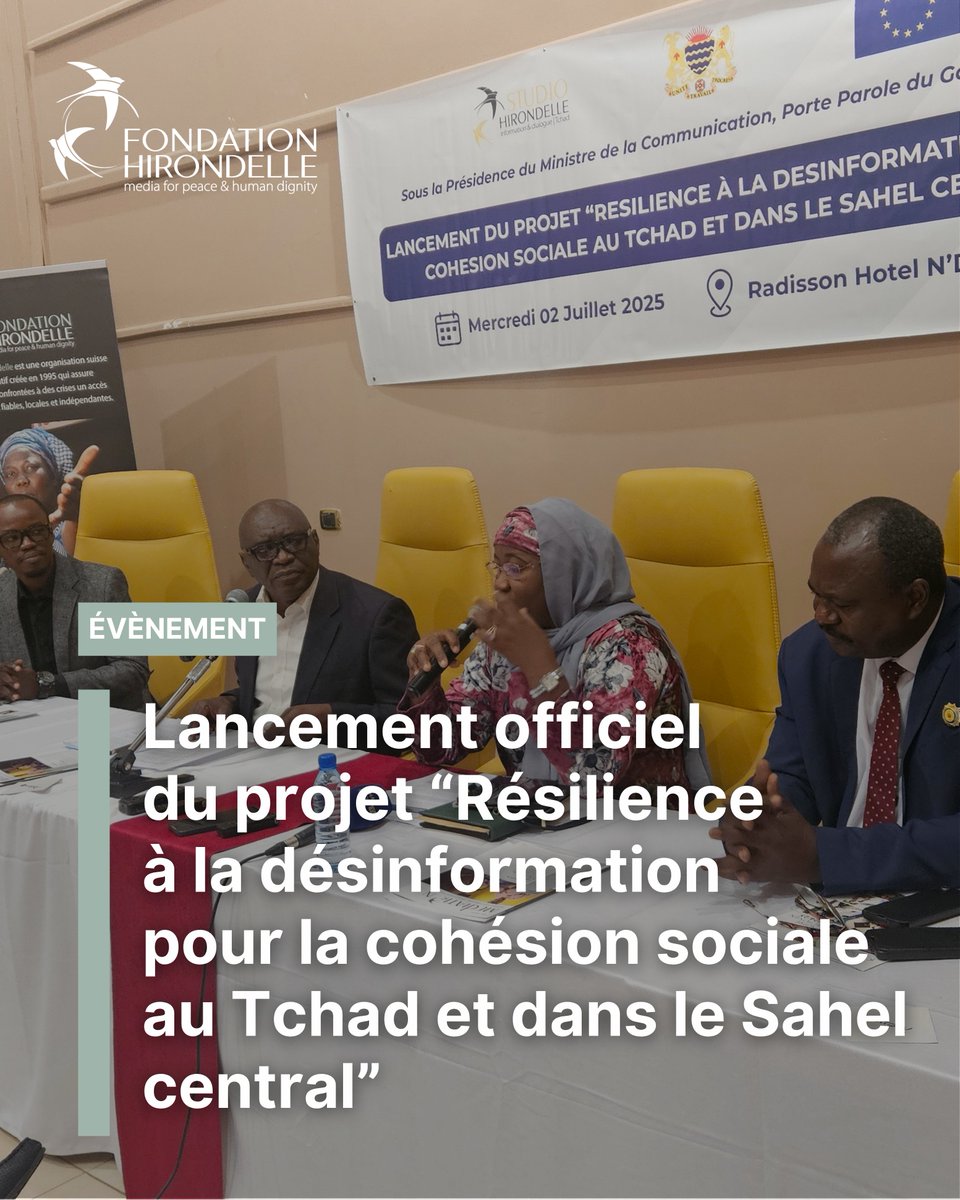📢 𝗟𝗮𝗻𝗰𝗲𝗺𝗲𝗻𝘁 𝗼𝗳𝗳𝗶𝗰𝗶𝗲𝗹 𝗱𝘂 𝗦𝘁𝘂𝗱𝗶𝗼 𝗛𝗶𝗿𝗼𝗻𝗱𝗲𝗹𝗹𝗲-𝗧𝗰𝗵𝗮𝗱
Ce 2 juillet à N'Djamena, la Fondation Hirondelle a inauguré son nouveau projet, avec le soutien de l’<a href="/EU_Commission/">European Commission</a>🇪🇺
Suivi d’un débat sur la #désinformation &amp; les réseaux sociaux au #Tchad.