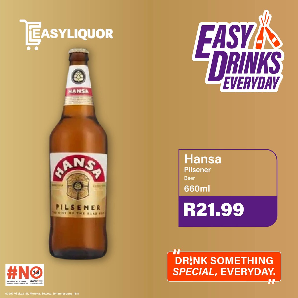 easyliquor's tweet photo. A smooth one for a smooth price! 🍻

Grab your 660ml Hansa Pilsener for just R21.99 – because your chill deserves a crisp companion.

Only at EasyLiquor, 03297 Vilakazi Street, Soweto – where the pour is always perfect.

Drink something special, everyday.

#EasyLiquor https://t.co/4UldBfkhjE