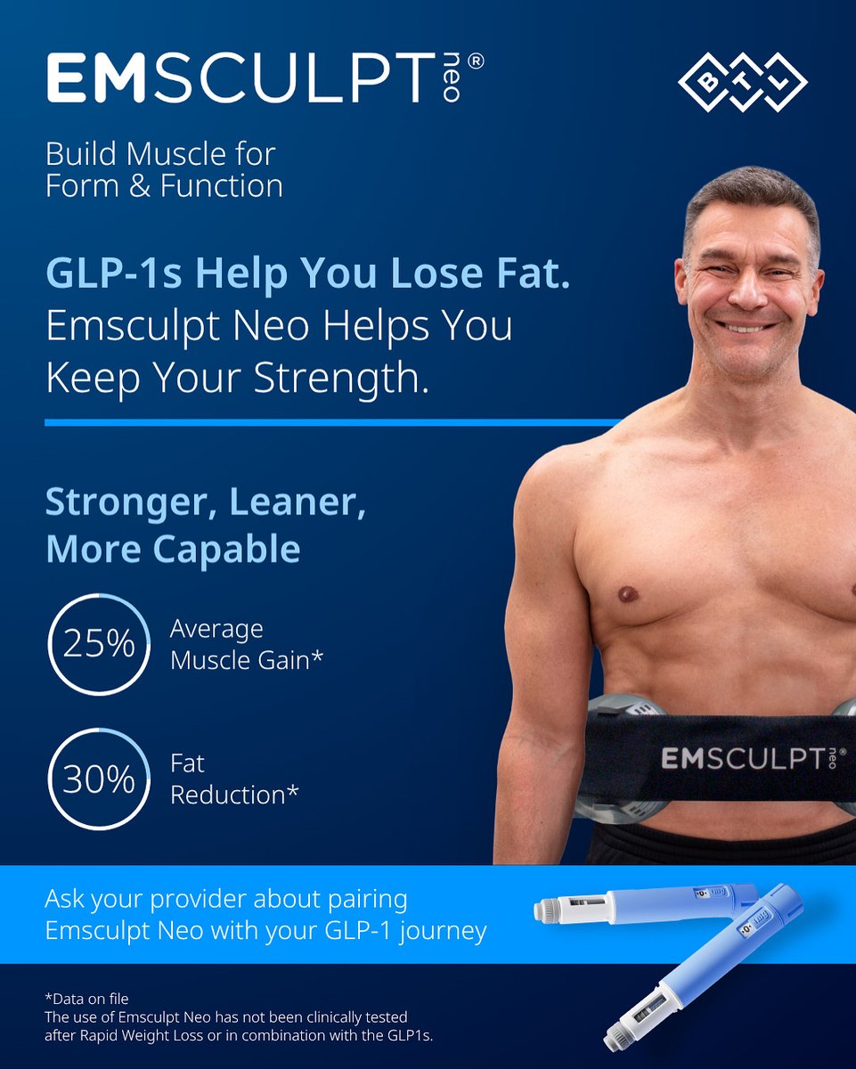 emsculpt_djinis's tweet image. GLP-1s drop the weight. But what’s dropping with it? 👉 Don’t lose the good stuff. #GLP1Support #EmsculptNeo #MuscleMatters #StrengthIsSexy #BodyRecomposition #LeanStrong #FunctionalFitness #WeightLossJourney #MusclePreservation #BTLResults #WellnessStack #ModernMedicine