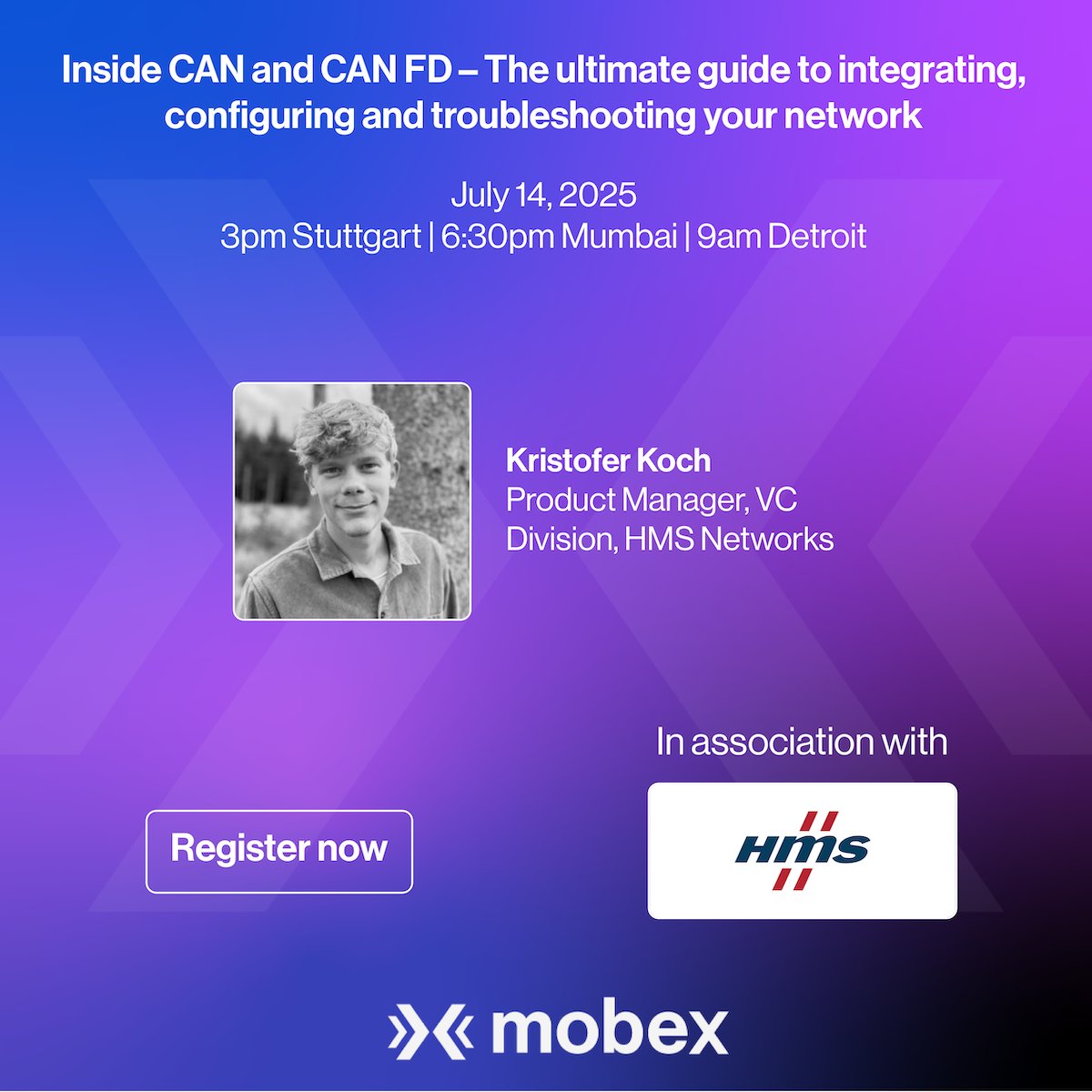 Live webinar: Inside CAN and CAN FD – The ultimate guide to integrating, configuring and troubleshooting your network by HMS. July 14, 2025 3pm Stuttgart | 6:30pm Mumbai | 9am Detroit. Register free: tinyurl.com/mr4b2w8j