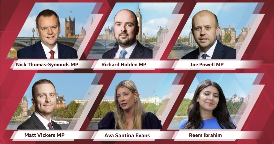 On Wednesday's #PoliticsLive

Nick Thomas-Symonds MP, Labour
Richard Holden MP, Conservative
Joe Powell MP, Labour
Matt Vickers MP, Conservative               
Ava Santina Evans, PoliticsJOE
Reem Ibrahim, Institute of Economic affairs
 
11:15am BBC Two bbc.in/4evO2sH