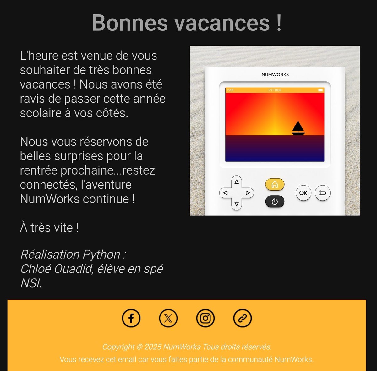 nsi_xyz's tweet photo. Image réalisée par Chloé, élève de notre lycée, à l'honneur de la Newsletter de #numworks. 
Spé #nsi , un code #python en 16 lignes. https://t.co/Du22xm1k3q