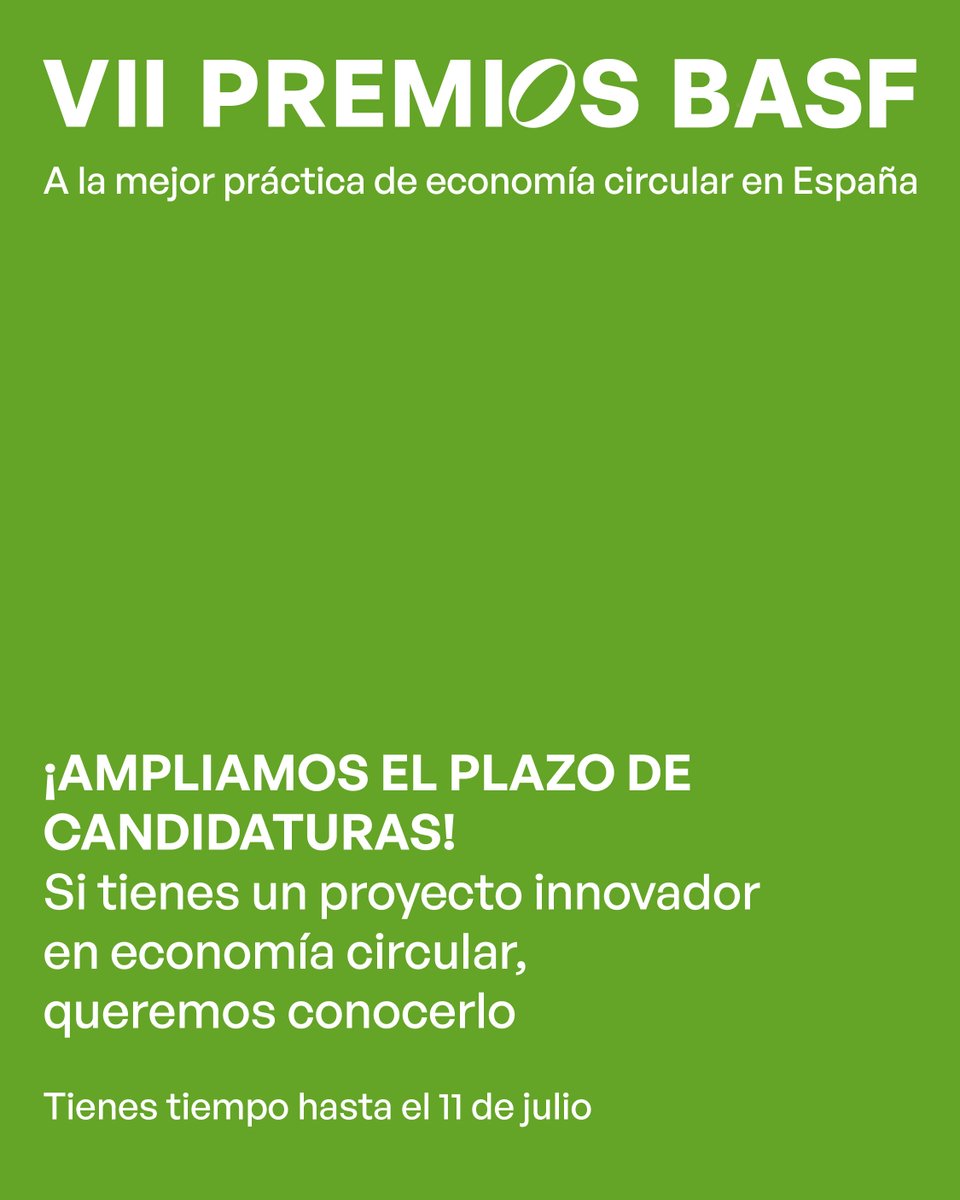📢 📢 📢 AMPLIADO EL PLAZO📢 📢 📢

Si todavía no has enviado tu proyecto para los VII Premios BASF (<a href="/BASF_ES/">BASF España</a>), ya no hay excusas 😜 . Tienes hasta el 11 de julio para hacerlo en 👉 

clubsostenibilidad.org/vii-premios-ba…