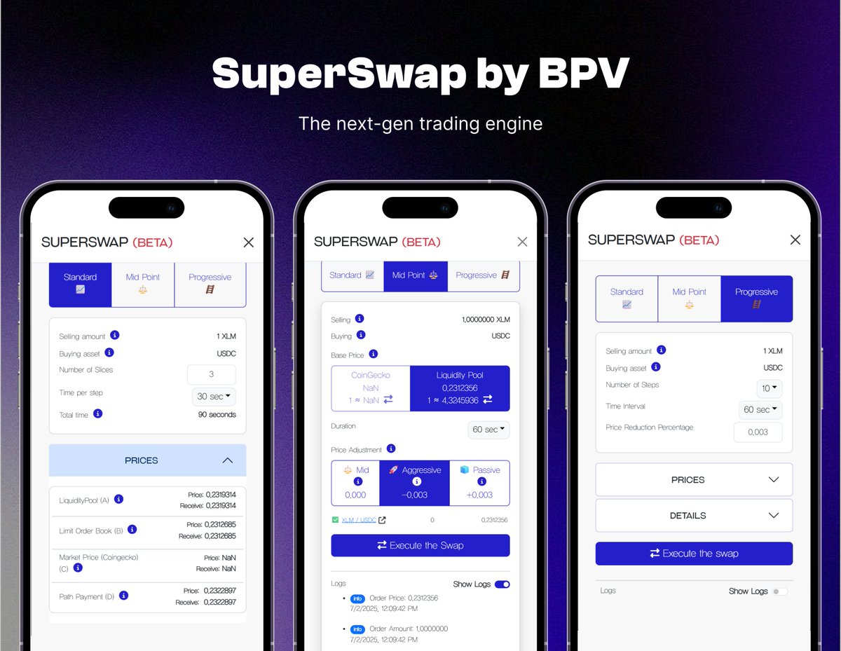 Unlock Stellar’s hidden liquidity with SuperSwap by BP Ventures! Aggregate SDEX order books &amp; Soroban AMMs for smarter trades, better rates &amp; less slippage – on-chain &amp; non-custodial. 

Now live in top wallets. Build or integrate with us! #Stellar #DeFi #SuperSwap